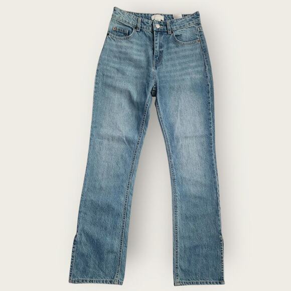 H&M Jeans Women's Size 4 Blue Denim Straight Slit Ankle High-rise Med- Wash - Picture 1 of 7